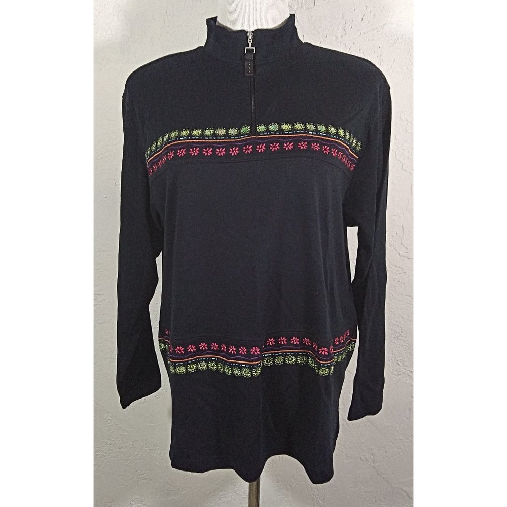 Bechamel Sweater Medium Black Floral Embroidered Beaded Sweat Shirt Zip